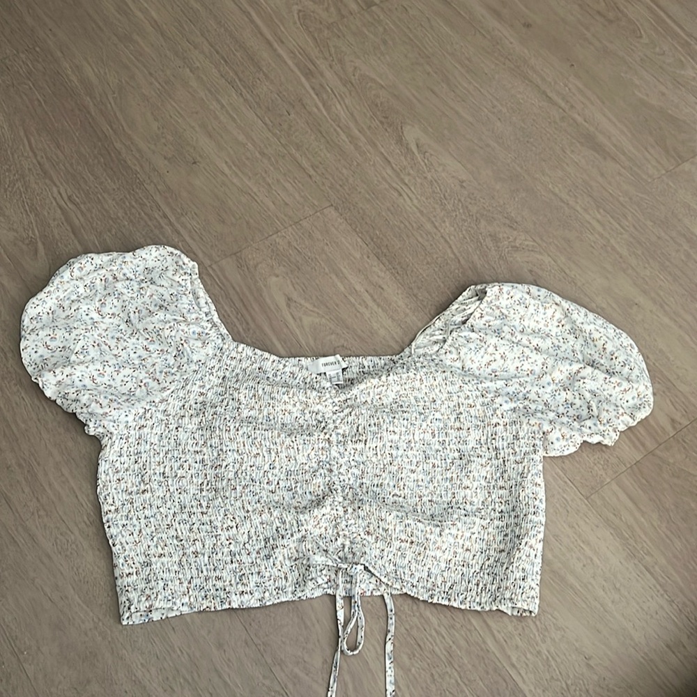 White Floral Peasant Top
